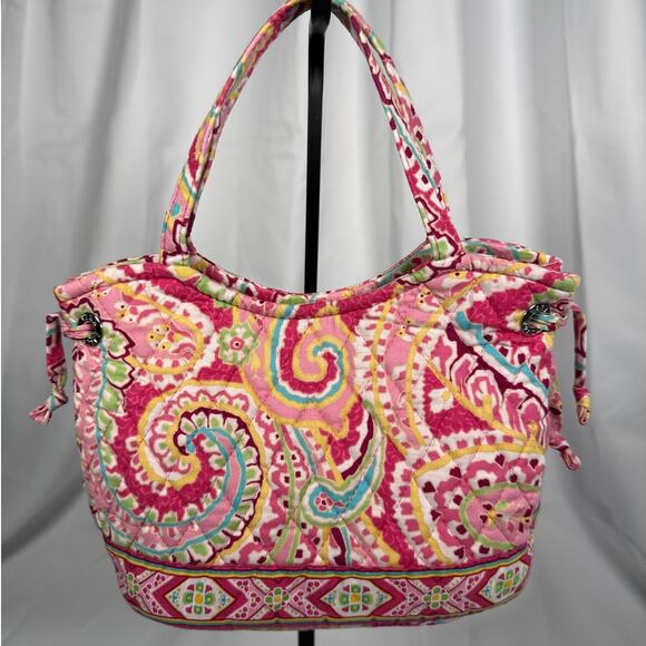 Vera Bradley Small Tote Pink & Yellow Floral Paisley Print "Capri Melon" 08 - Picture 3 of 8
